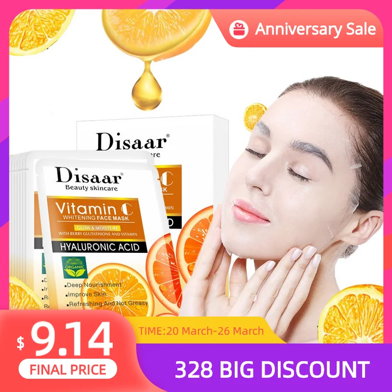 

10pcs Vitamin C Sheet Mask VC Original Liquid Face Mask Anti-Aging Whitening Moisturizing Oil-Control Smooth Elasticity Skincare