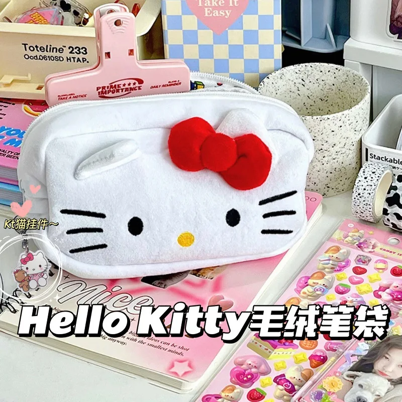 Плюшевый пенал Hello Kitty Sanrio сумка для ручек в стиле аниме школьная хранения