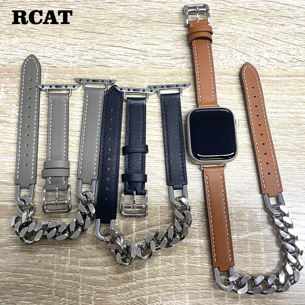 Genuine Leather For Apple watch band 40mm 41mm 38mm 44mm 45mm 49mm Slim correa bracelet iWatch series 3 4 5 6 SE 7 8 ultra strap