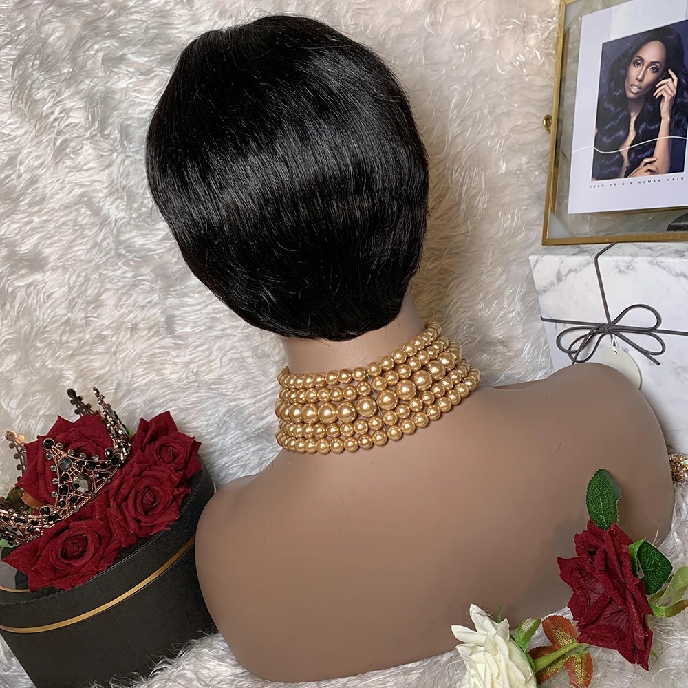 Естественный цвет короткие прямые человеческие парики боб с челкой для