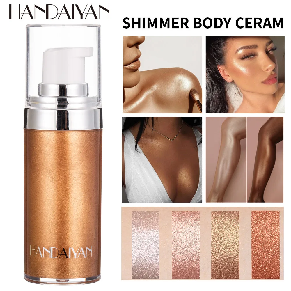 

HANDAIYAN Body Shimmer Highlighter Cream Liquid Brightening oil Bronzer Makeup Private Label