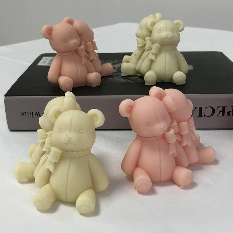 

1Pcs Bowtie Siamese Bear Silicone Mold Two Bears Candle Mould Diy Aroma Plaster Handmade Resin Soap Mold Home Decor Ornament
