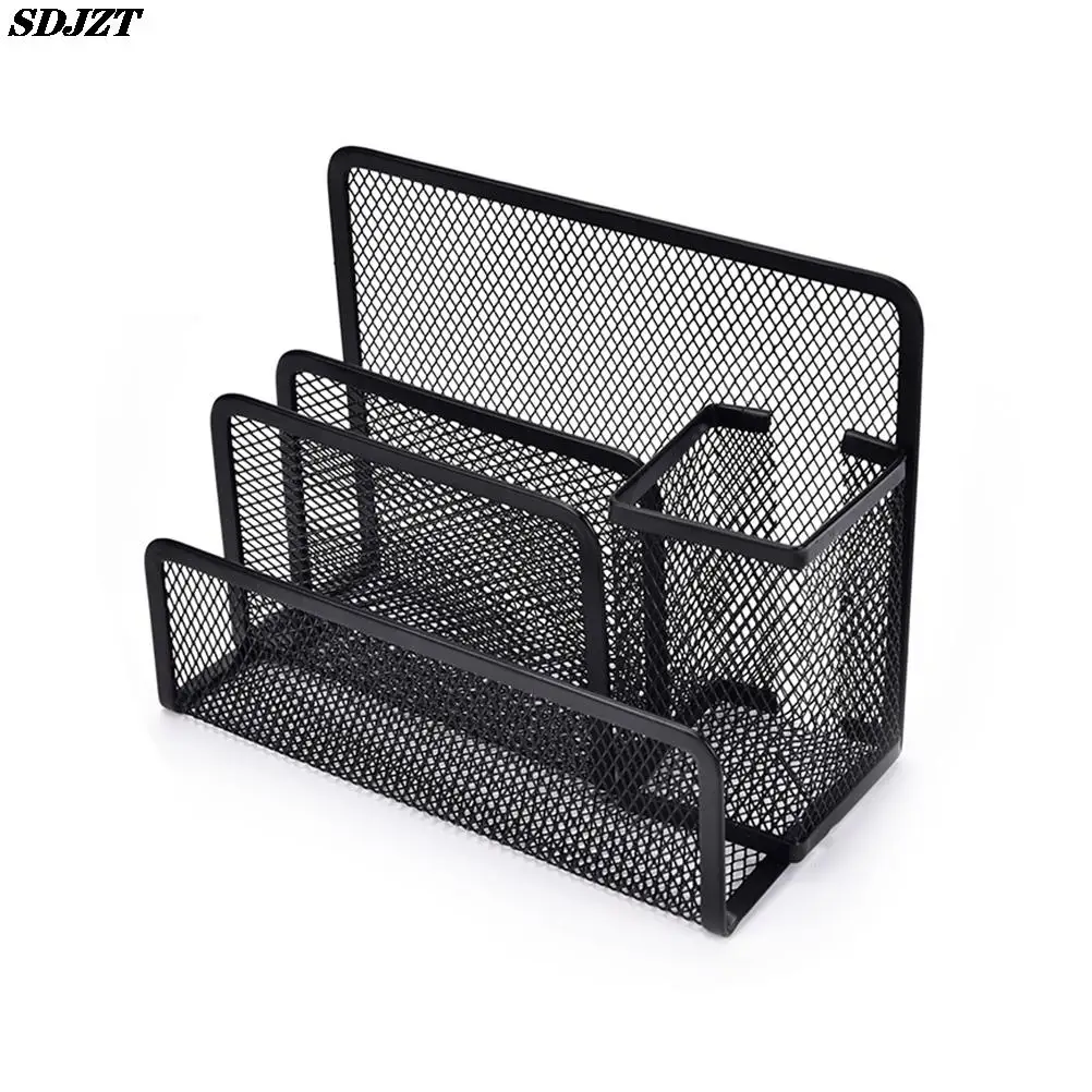 

Black Metal Mesh Desk Organizer Desktop Letter Sorter Mail Tray File Organiser Office Home Bookends Book Holder Business