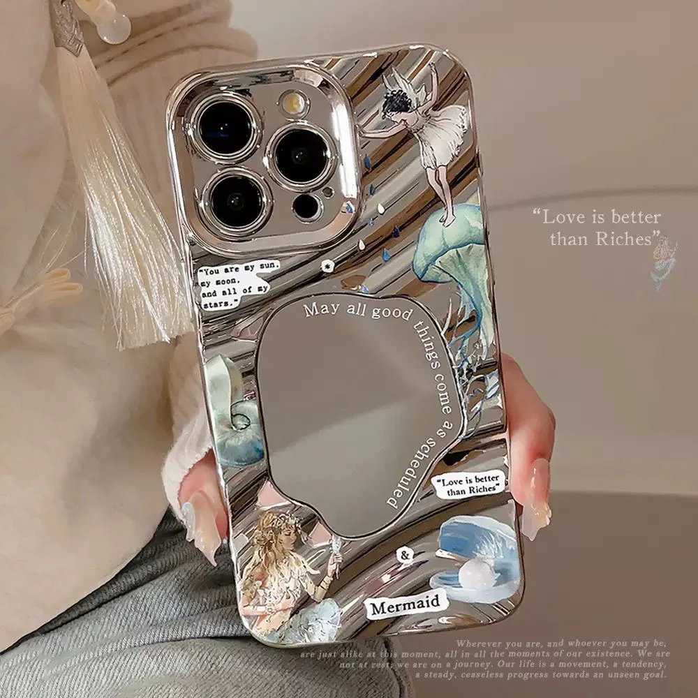 Зеркальный чехол для телефона Make Up iPhone 16 Pro Чехол 11 12 13 14 15 Max Curly Wave Bumper Жесткий