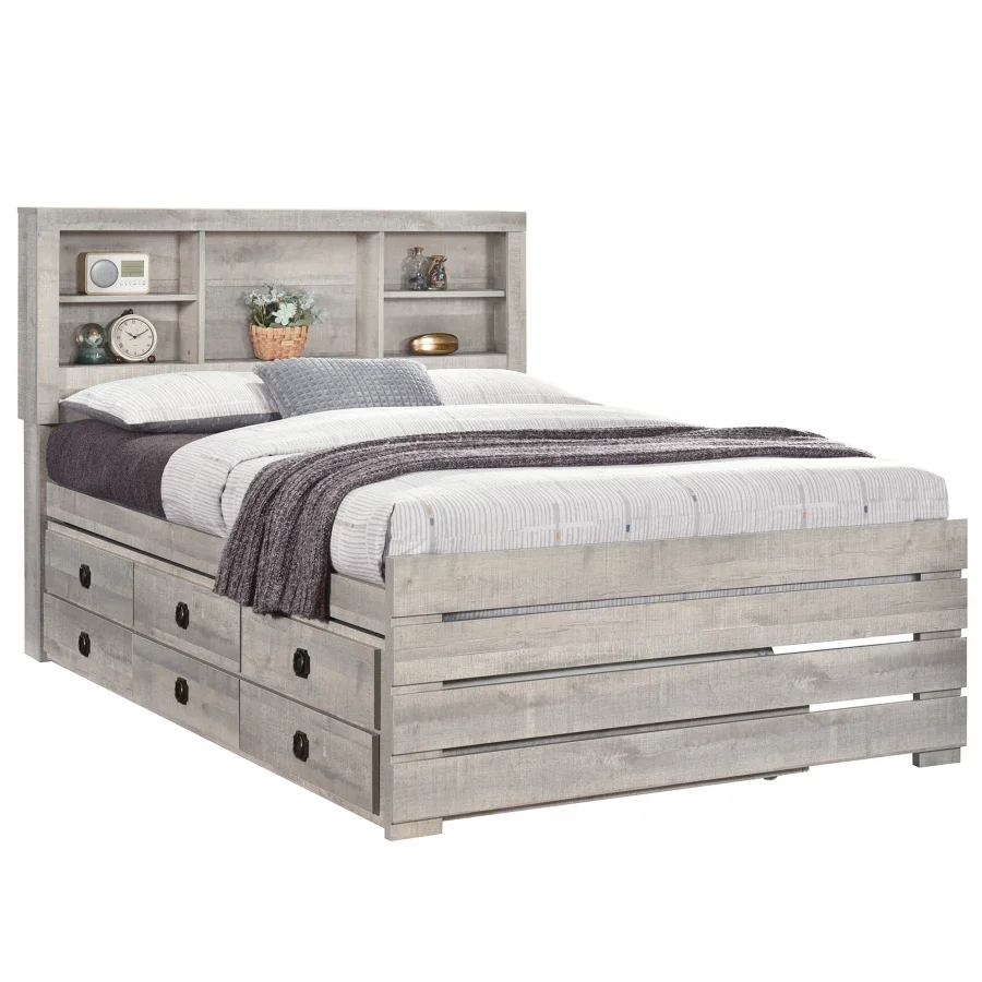 Полноразмерный книжный шкаф в фермерском стиле кровать капитана с тремя ящиками