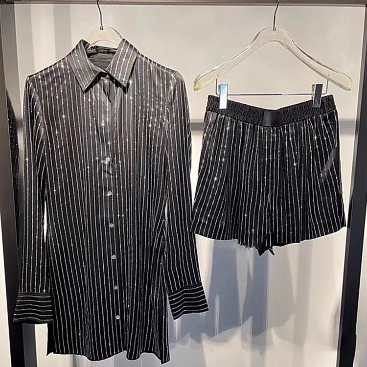 

Модная классическая модная роскошная дизайнерская женская рубашка с эластичным поясом, широкие шорты, универсальный повседневный комплек...