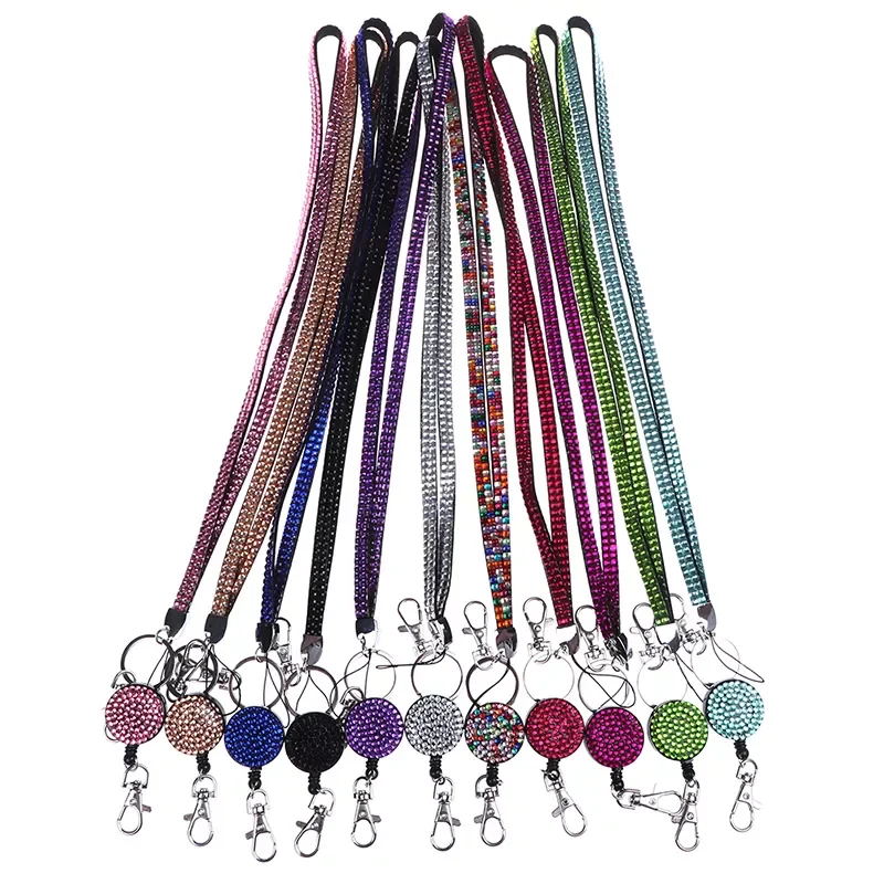 

1 Pc Lanyard Crystal Rhinestone Mobile Phone Neck Strap Key Holder Rhinestone Lanyard Badge Reel
