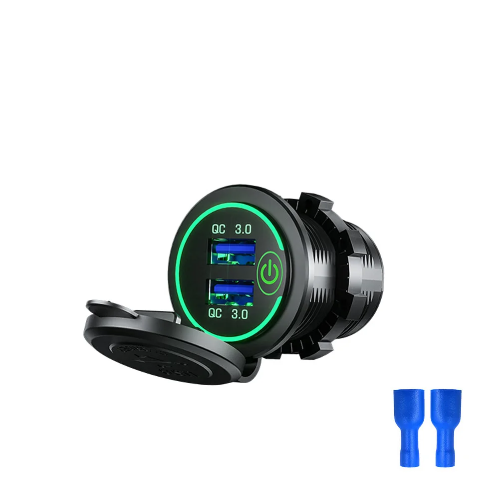 

Быстрое Автомобильное зарядное устройство QC3.0 с двумя USB-портами, аксессуары, водонепроницаемая электрическая розетка 12 В/24 В QC3.0 с сенсорным выключателем и светодиодной подсветкой, Стайлинг автомобиля