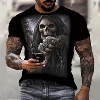 fashion horror skull 3d printing mens t shirt personality creative street hip hop casual breathable oversized short sleeves