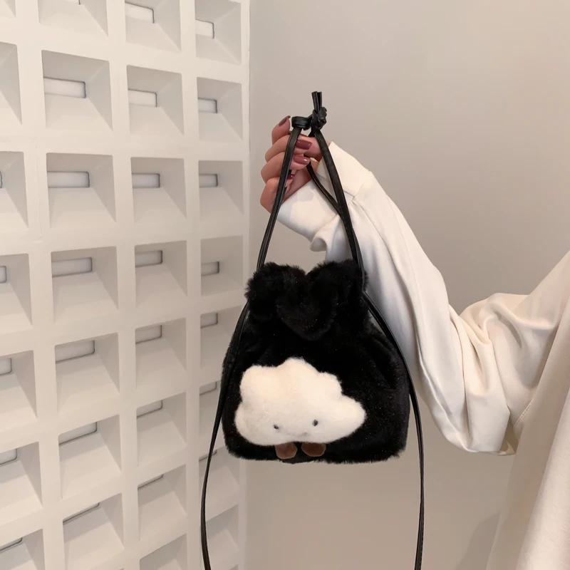 

Plush Handbag Fashion Trend Bucket Bag Cute Doll Bag Women's One Shoulder Messenger Bag Mini Cosmetic Bag Women's Purse