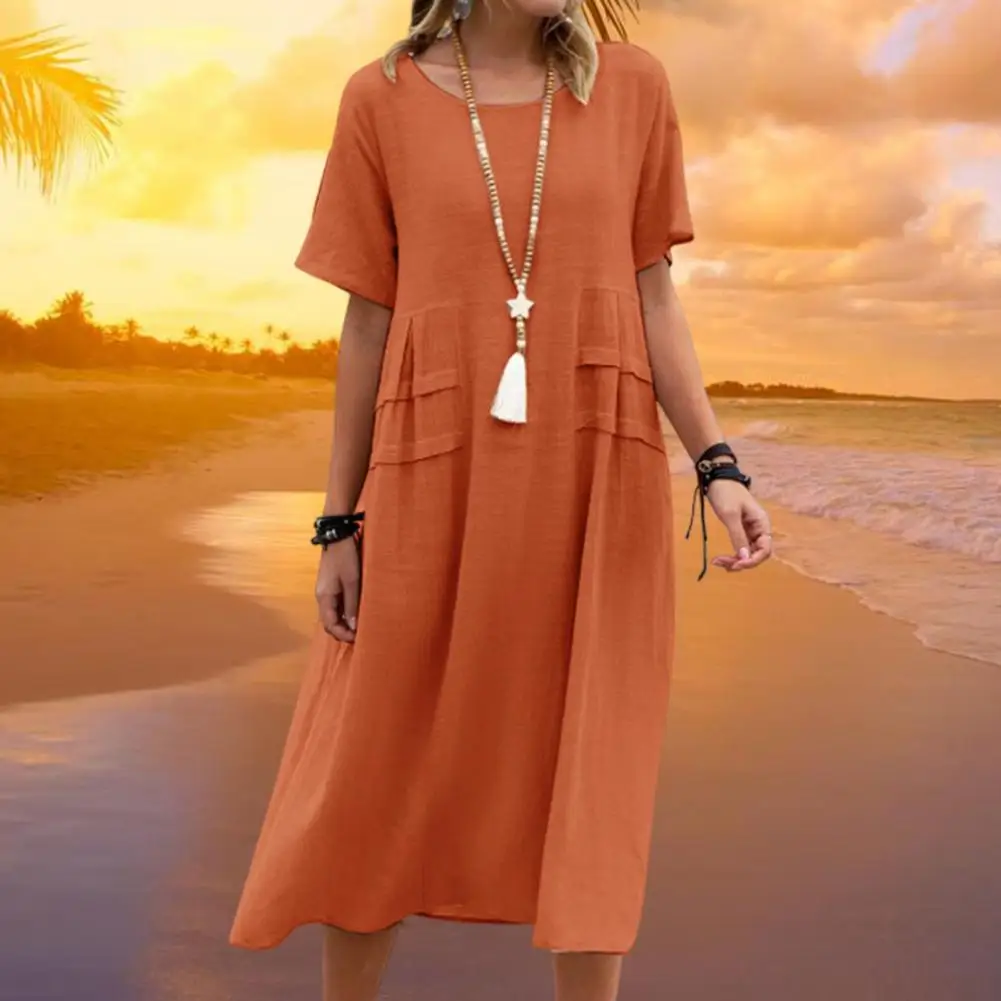 

Women Beach Dress Cotton Linen Women Summer Dress Loose Casual Summer Female Dress