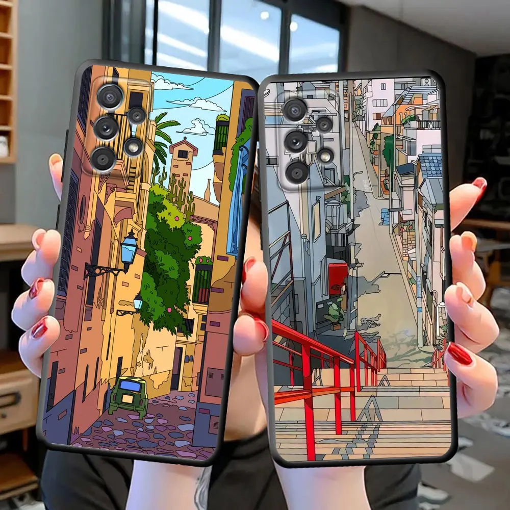

Funda Coque S23 Case For Samsung S23 S22 S21 S20 FE S10 S10E LITE S9 S8 PLUS ULTRA 5G Case Capa Para Japanese Style House Street