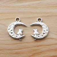 20 pieces tibetan silver moon cat charms pendants 2 sided beads for diy necklace bracelet earring jewellery making accessories