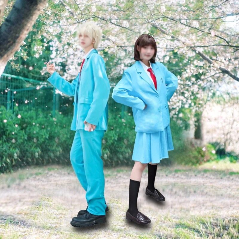 

Skip and Loafer Anime Cosplay Mitsumi Iwakura Shima Sousuke Cosplay Costume Wig Blue JK School Uniform Vast Skirt Pants Suit