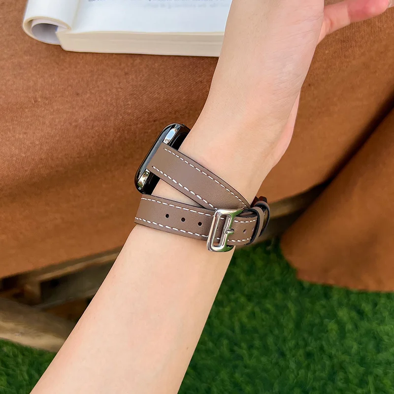 Фото Ремешок для Apple Watch S11 46 мм 49 мм 45 мм 42 мм 44 мм 41 мм 40 мм, кожаный ремешок Double Tour для Iwatch Series 10 9 8 7 6 SE Ultra 3 Correa №3