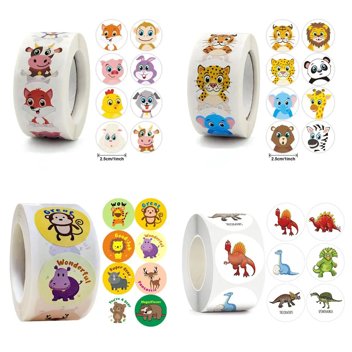 

100-500pcs 1inch kids stickers Cartoon Kawaii Animal Children Sticker Kids Stationery Teacher Supplies Reward Stickers For Kids