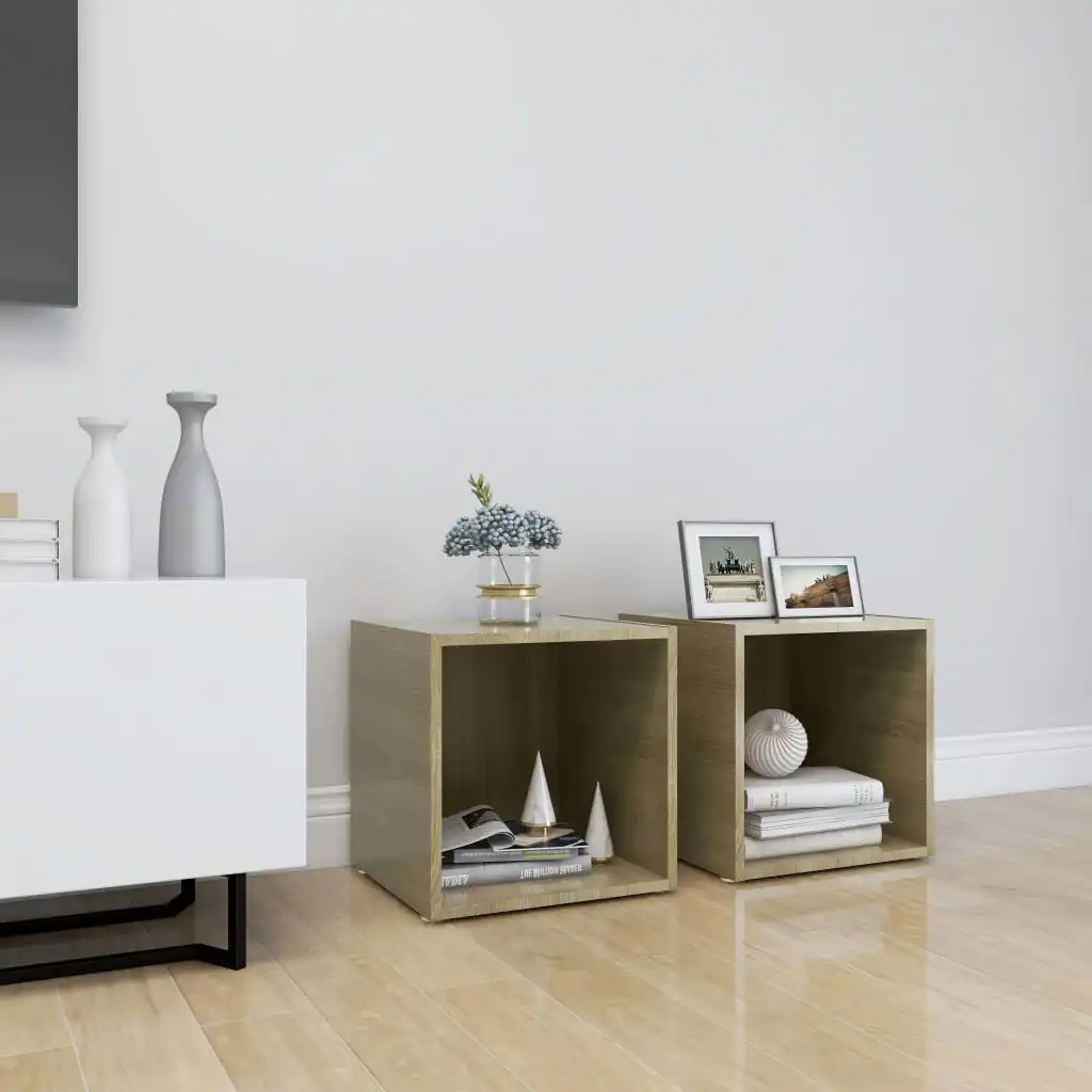 

Furniture TV 2 pcs White and oak sonoma 37x35x37 cm chipboard