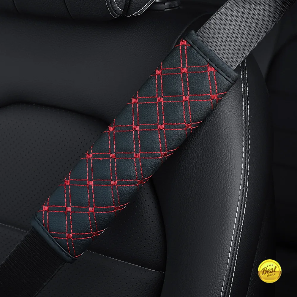 

Red Wine PU Leather Embroidery Seat Belt Adjustment Anchor Universal Seat Belt Car Seat Belt Shoulder Cover Car Protection