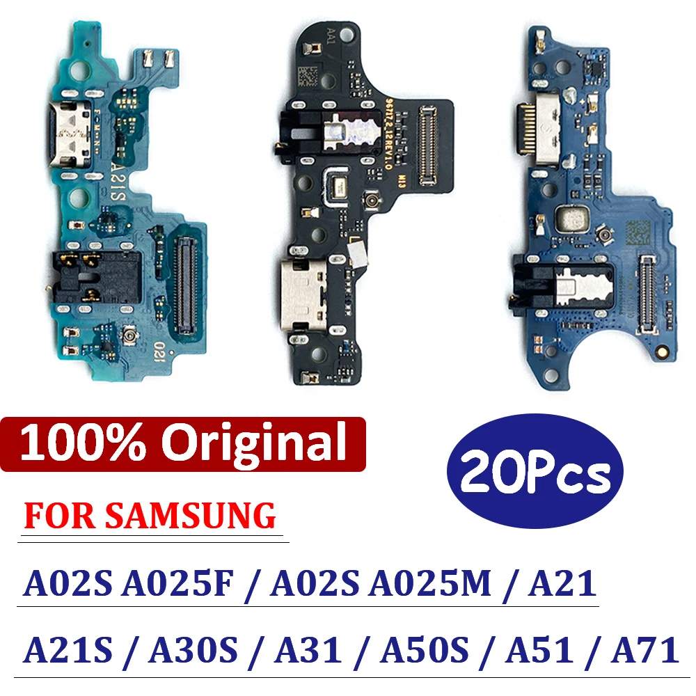 20Pcs，100% Original USB Charging Connector Board Plug Port Flex For Samsung A33 A71 A51 A50S A31 A30S A21S A21 A02S A025F A025M