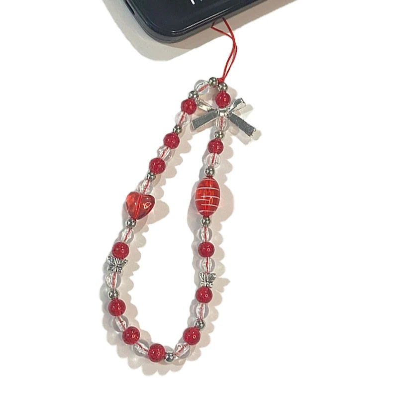 Red Heart Silver Bow Key Chain Ladies Fashion Cute Romantic Vintage Cool Keychain Charm Korea 90s Aesthetic Bag Phone Chain New