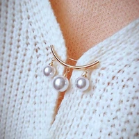 minar v neck line fixed clasp simple lapel pearl brooches for women anti slip sweater cardigan pin korean women accessories gift