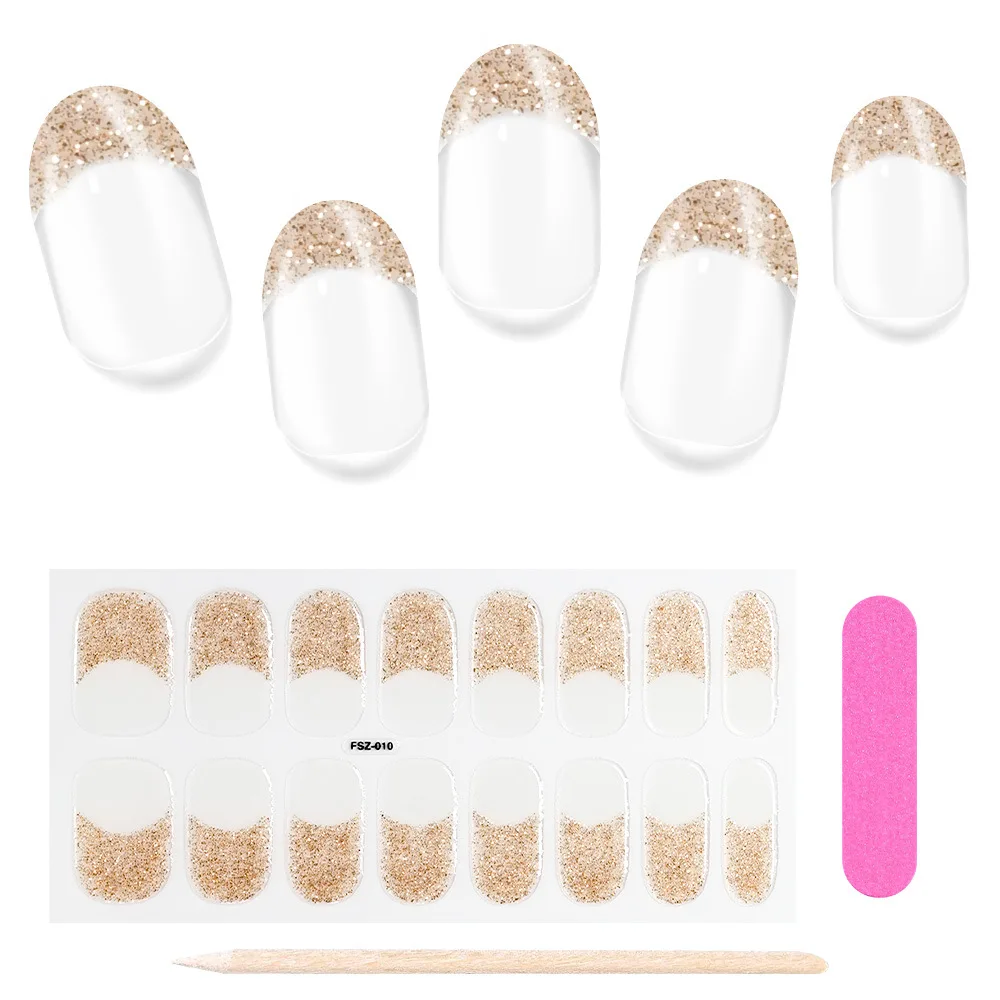 16 насадок полузатвердевающие обертки для французских ногтей Золотой Серебряный