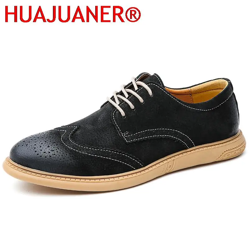 

2022 Mens Shoes Suede Casual Leather Brogue Shoes Men Non-Slip Business Office Formal Oxford Leisure Walk Lace-up Derby Footwear