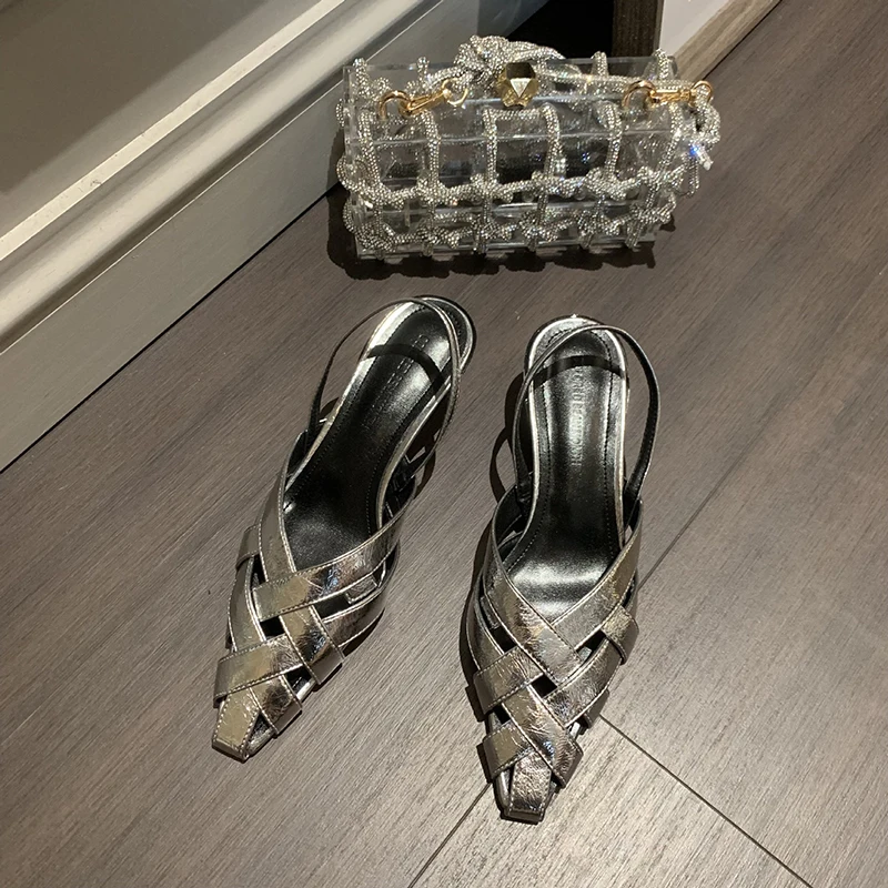 Summer Thin Heel 4cm  Pointed Toe  Nightclub Slim High Heels Sandal  Lady Slingback Party Shoes Female Fashion Stilettos 6A