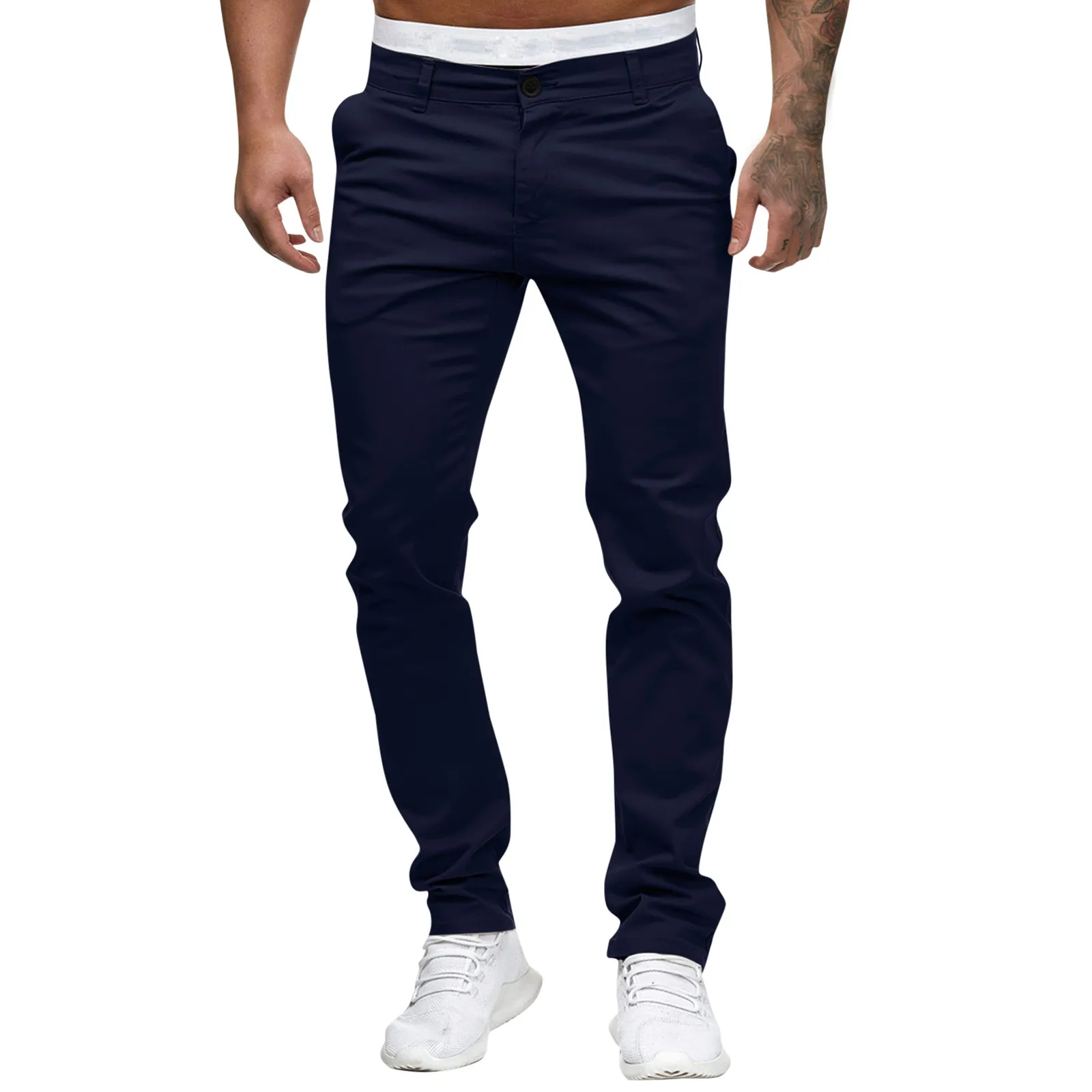 

Length Trousers Fashion Men's Casual Slim Pocket Waist Full Mid Pant Solid Men's pants