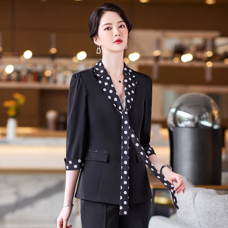 Korean spring  suit large size office women business white-collar formal professional dress work clothes Light blue suit pants