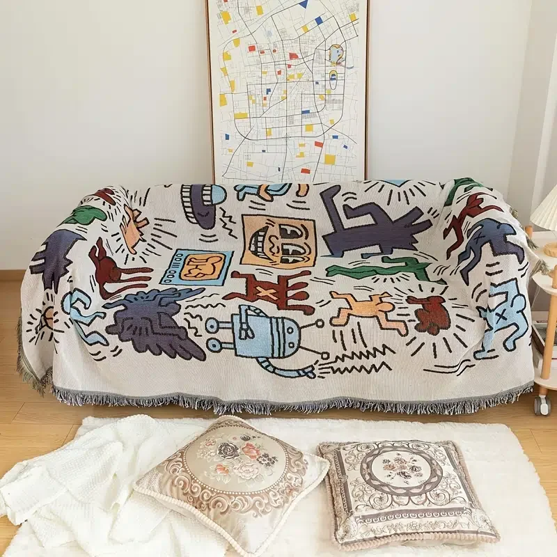 

HMTX 1pc Nordic Graffiti Sofa Seat Cushion Cover, Anti Cat Scratch Anti Dust Cover Towels Sofa Cushion Cover, All Seasons Univer
