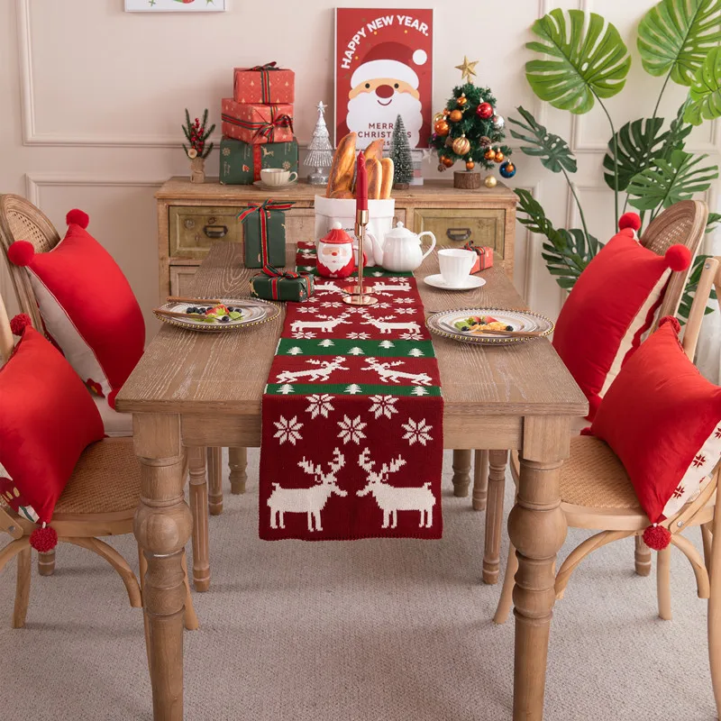 

Вязаная хлопковая Рождественская настольная дорожка 2023, Рождественское украшение, настольная дорожка, Рождественское украшение для дома, скатерти