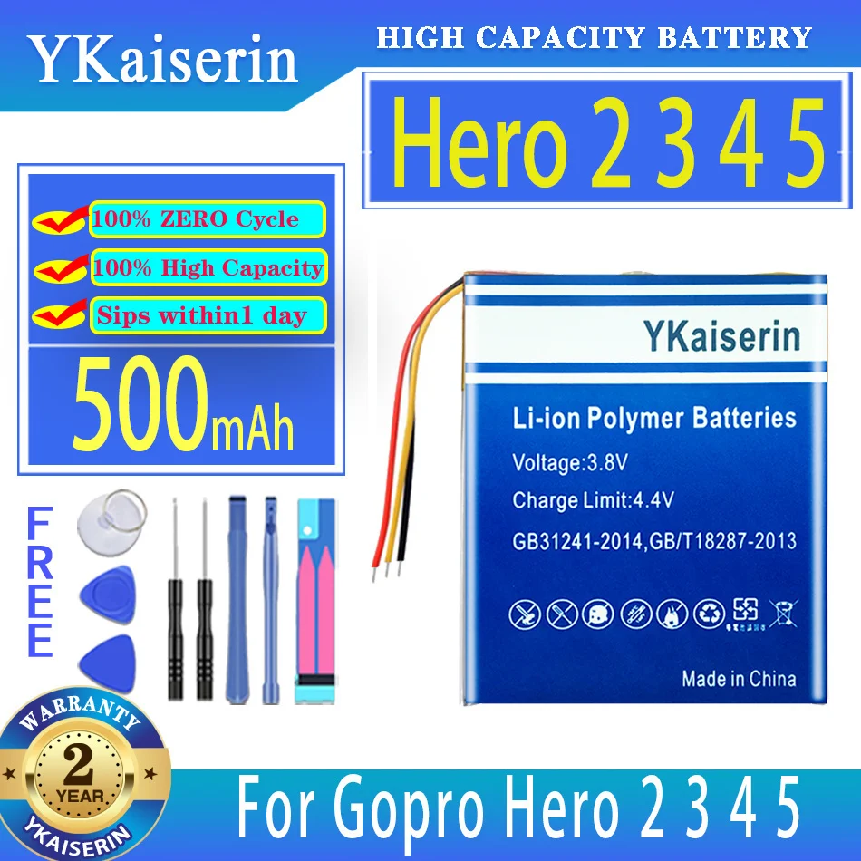 

YKaiserin 500mAh Battery For Gopro Hero9 Hero8 Hero7 Hero6 Hero5 Hero4 Hero3 Hero2 Hero1 Hero 9 8 7 6 5 4 3 2 1 with 3 Lines