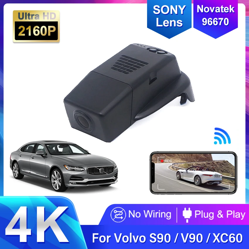 

Автомобильный видеорегистратор 4K для Volvo V90 S90 B5 T4 2017-2021 XC60 T5 2018-2021 Wifi Plug and Play