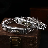 pure silver bracelet for men vintage six mantra sutra lucky pixiu and vajra six mantra cuban individuality link bracelet