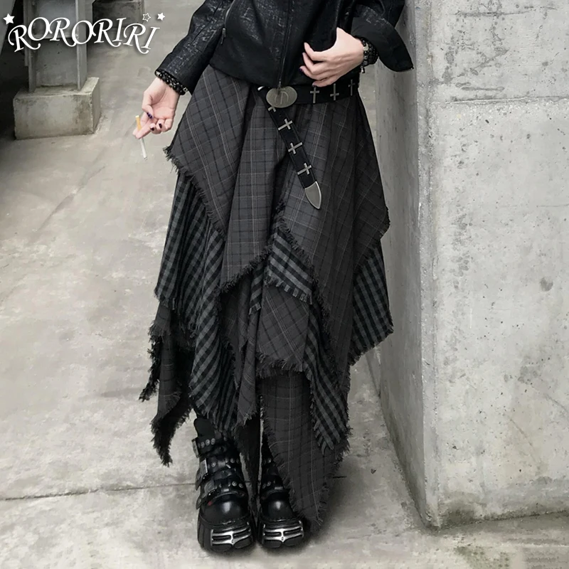 RORORIRI винтажная серая клетчатая юбка с нерегулярной строчкой женская высокой