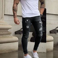 high quality new white frayed small feet slim jeans european and american mens skinny jeans