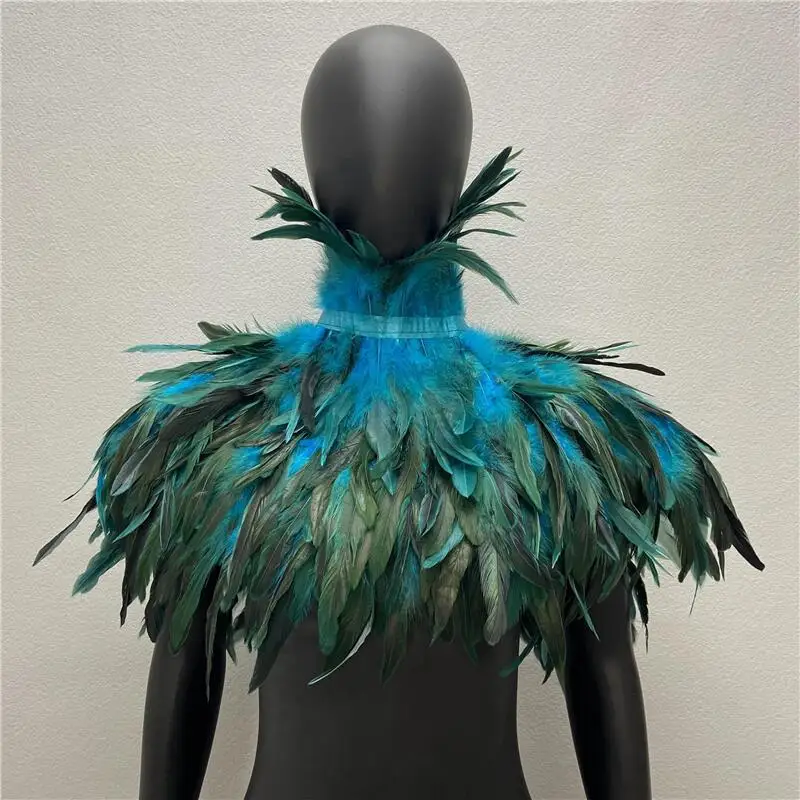 Gothic Feather Shawl Real Rooster Feather Scarf Chicken Feather Fake Collar Halloween Makeup Ball Jewelry Wrap