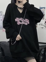 deeptown harajuku letter print oversized hoodies women japanese streetwear loose sweatshirts casual v neck tops gothic hip hop