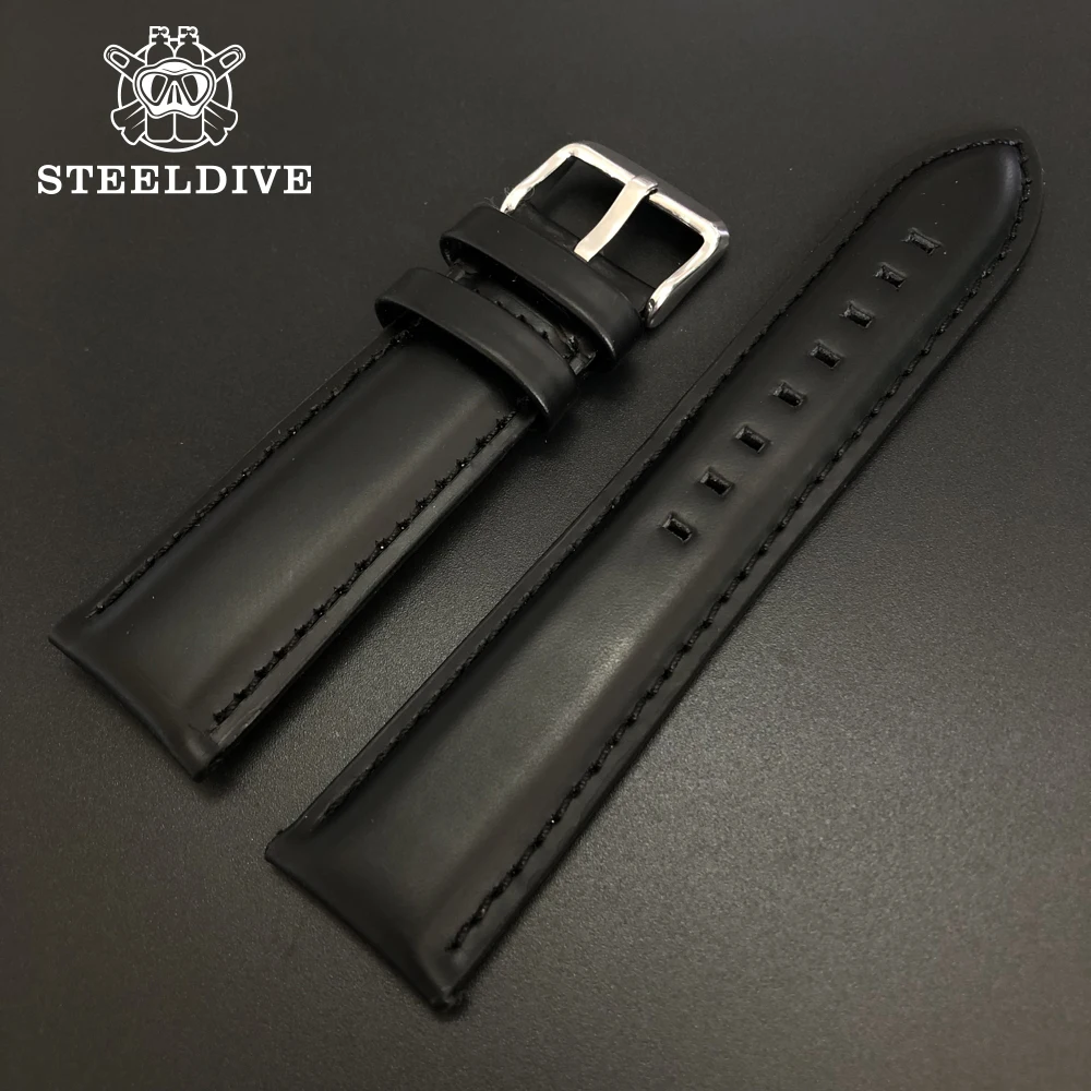 

Классический черный кожаный ремешок STEELDIVE SD2501, Ширина 22 мм