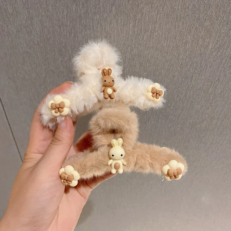

Plush Bunny 1Pcs Cross Hairpins Cartoon Pattern Women Hair Claws Grip Korean Style Nice Gift for Girl