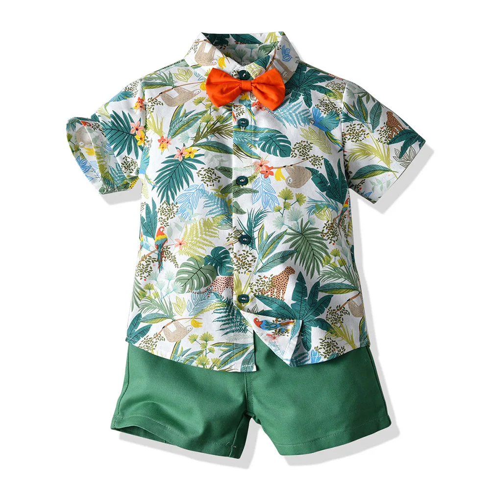 Children's Clothing Summer Short-sleeved Floral Shirt + Boy Shorts Casual Two-piece Baby Multicolor Beach Clothes Hot
