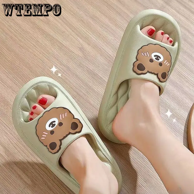 WTEMPO Summer Women Men's Slippers Thick Flats Platform Beach Slides Soft Bath Cartoon Sandals Outdoors Massage Couple Shoes