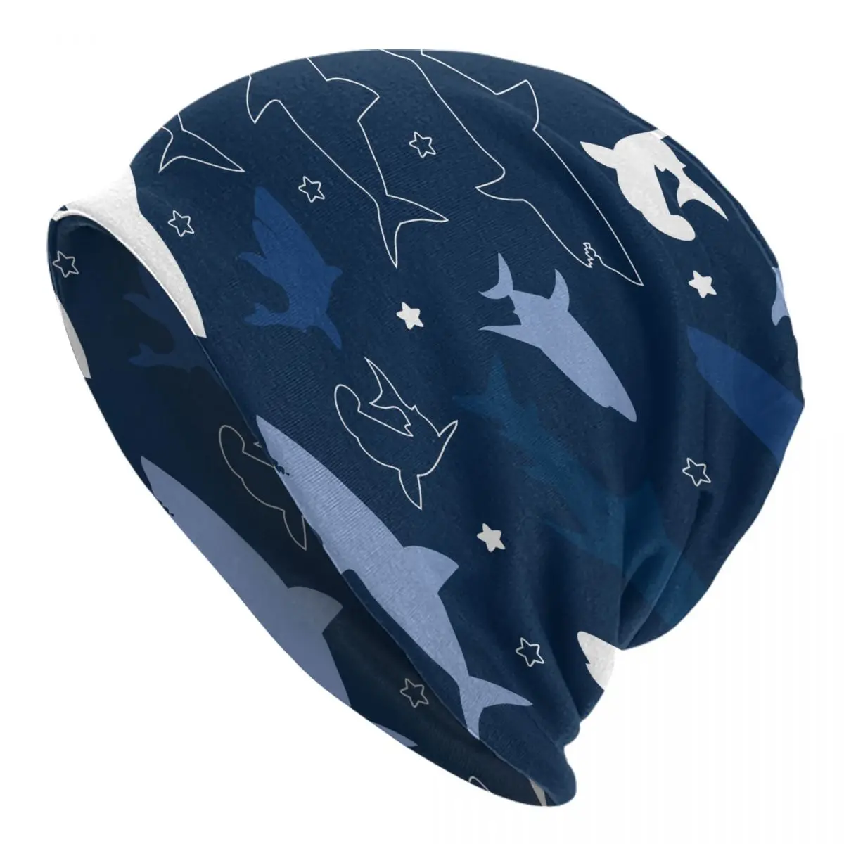 Unisex Casual Hat Navy Shark Illustration Cap Winter Warm Beanies Adult Hip Hop Bonnet Hat