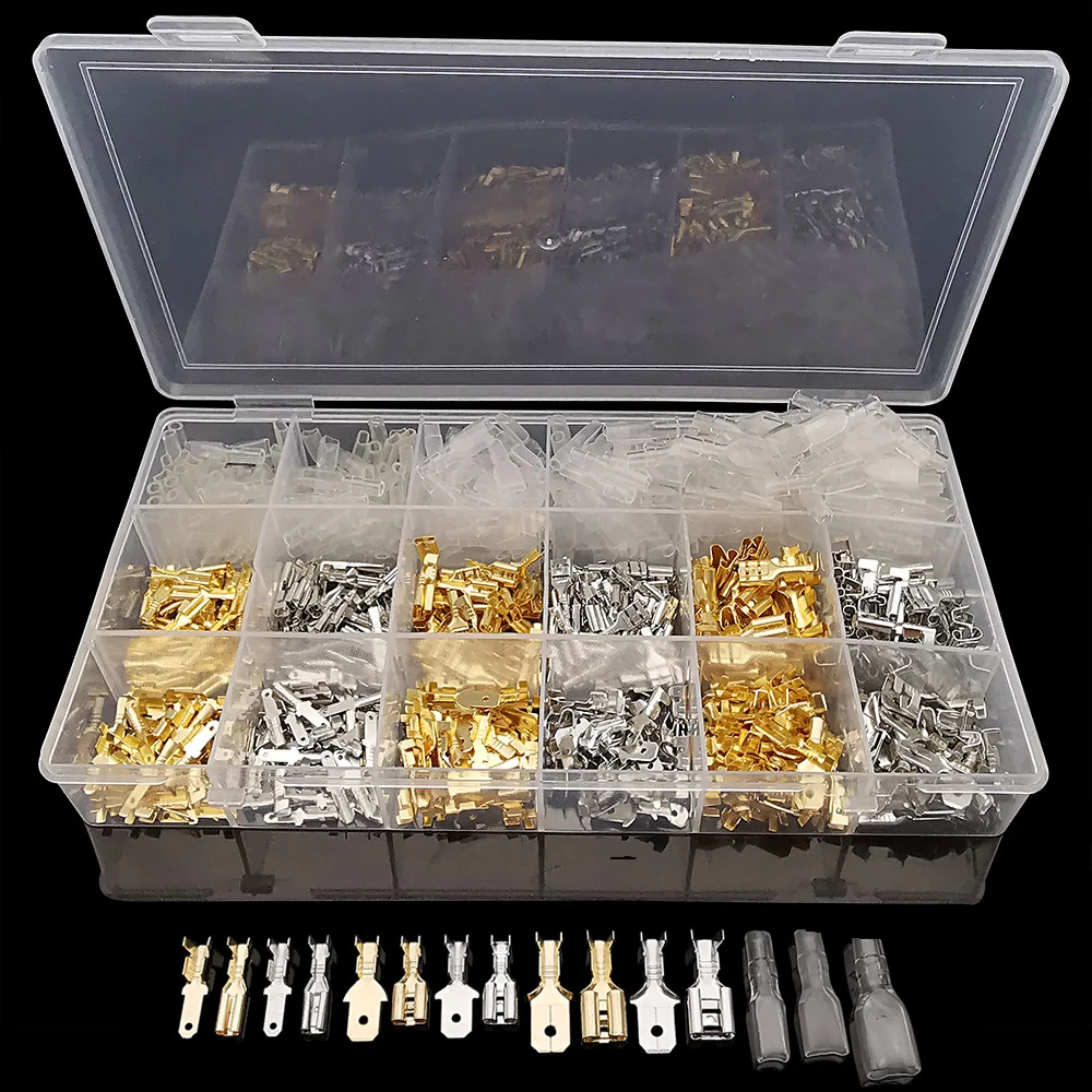 

720Pcs 2.8/4.8/6.3mm Female Male Crimp Terminal Electrical Connector Wire cable Splicing Terminal DIY Kit Golden+Silver