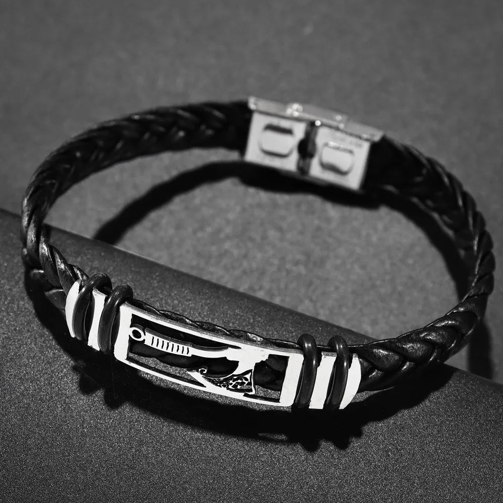 Новый Винтажный металлический плетеный кожаный браслет Tomahawk модный мужской