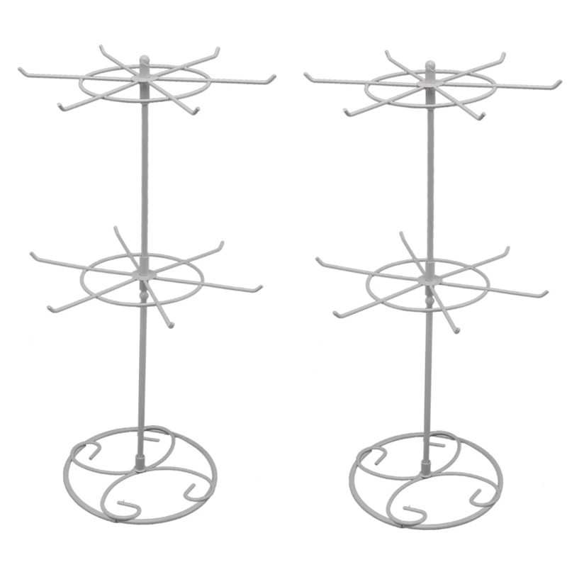 

2X Double Metal Jewelry Frame Earrings Necklace Bracelet Display Stand, White