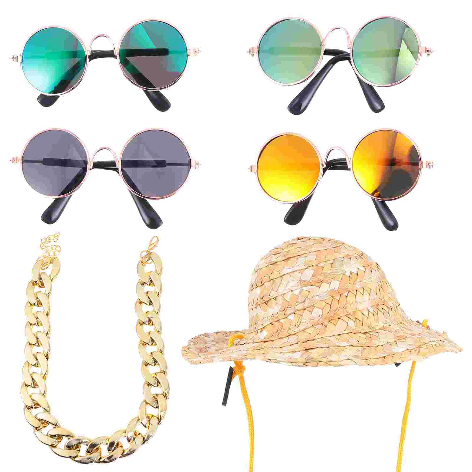 

Dog Pet Hat Cat Sombrero Glasses Cats Hats Eyeglasses Novelty Sunhat Pat Accessories Decorative Prop Collar Chain Straw Goggles