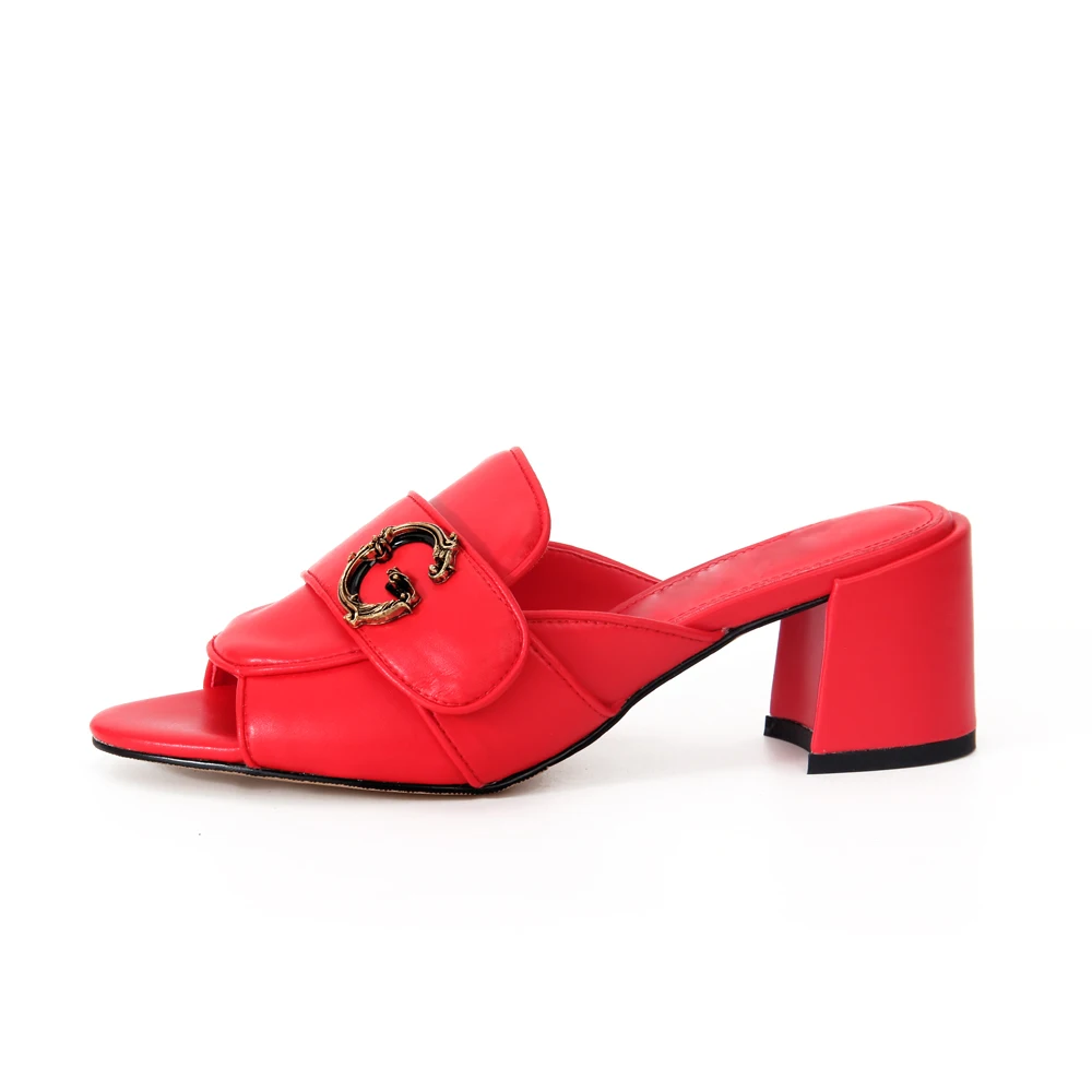 High quality black women's sandals 2023 Brand designer middle heel sandals slip on casual comfortable  shoes for fashion  ladies