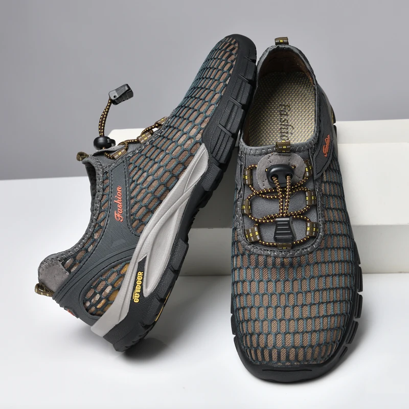 

Мужские походные кроссовки высокого качества, сезон весна-лето, уличные мужские кроссовки цвета хаки из сетчатой ткани, спортивная обувь дл...